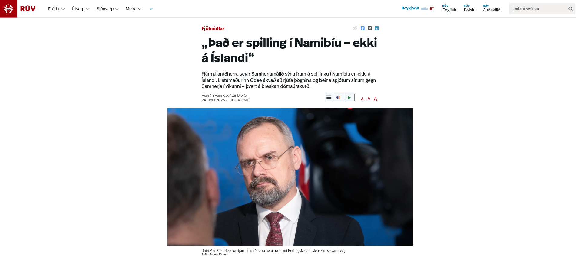 Skjáskot af vef Rúv.